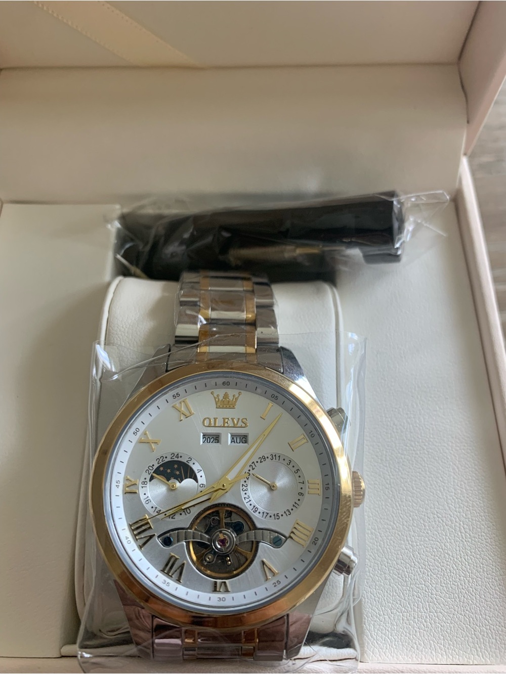 Men's Two-Tone Silver and Gold Mechanical Watch - Picture 2 of 3